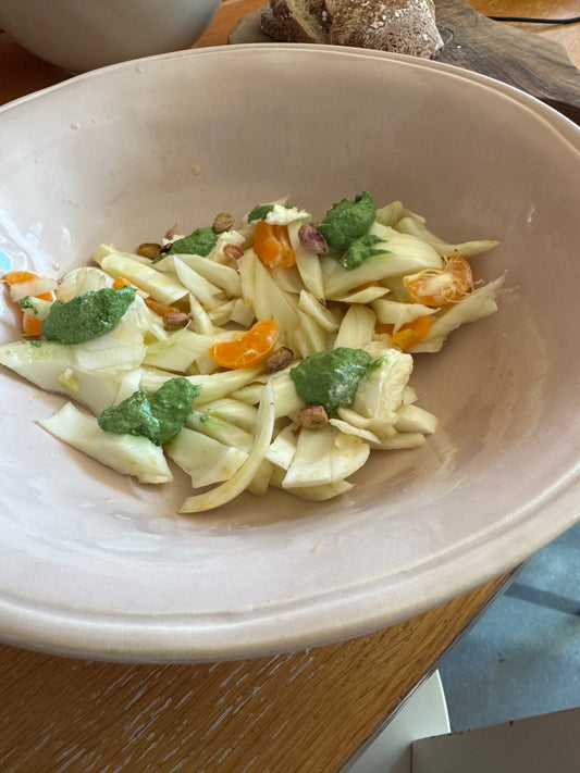 Fennel and Clementine Salad with Spinach Pistachio Pesto