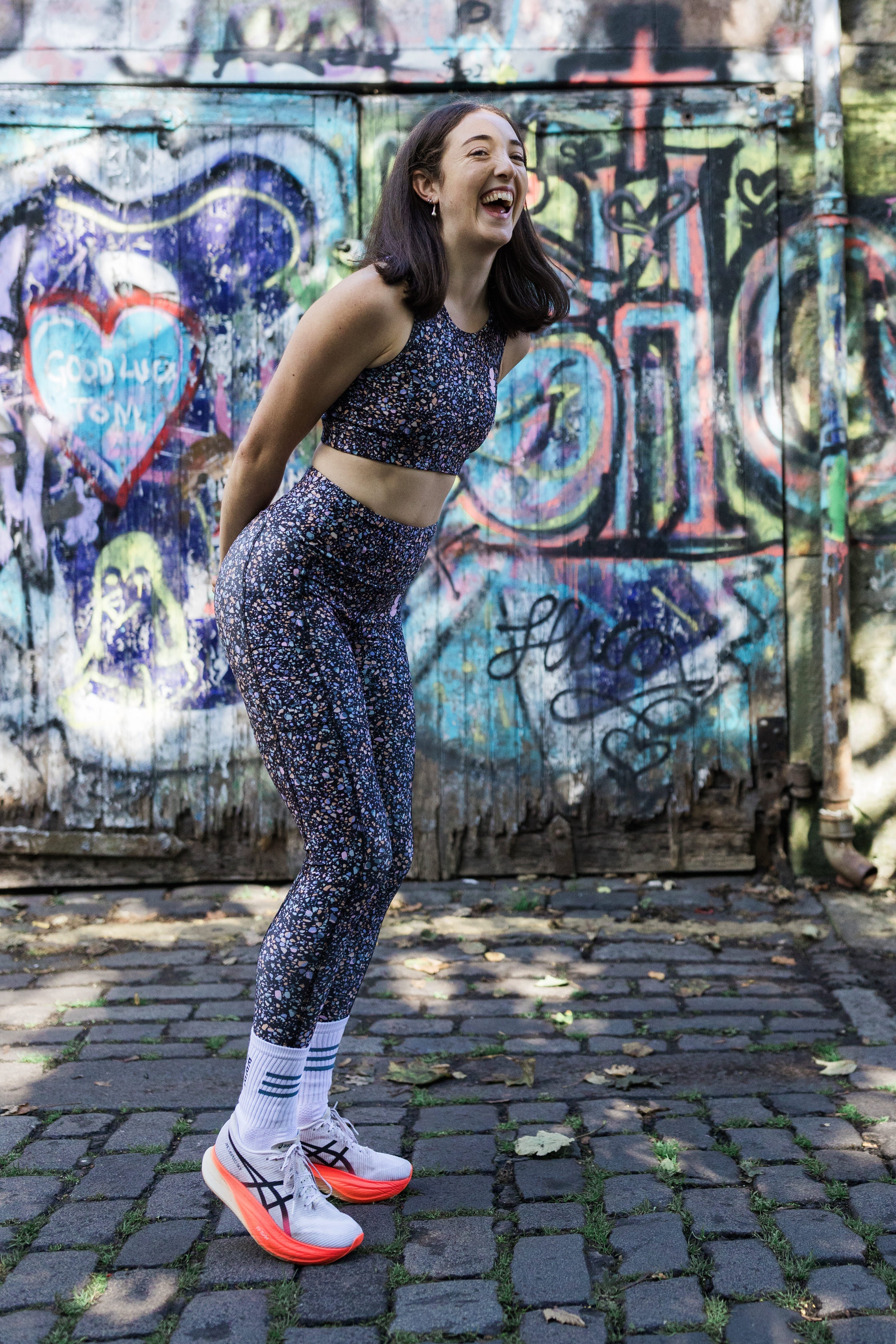 runner in black terrazzo leggings