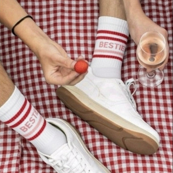 Bestie Socks PInk Text