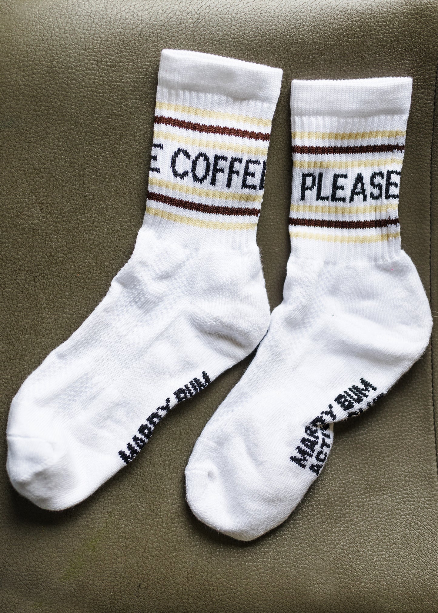 MBAC “Coffee Please” slogan sports socks